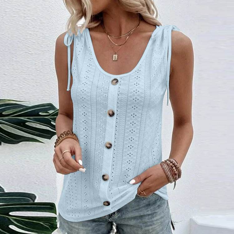 Casual summer U-neck Vest Women Shoulder With Bow Tie Summer blouse top - EX-STOCK Canada