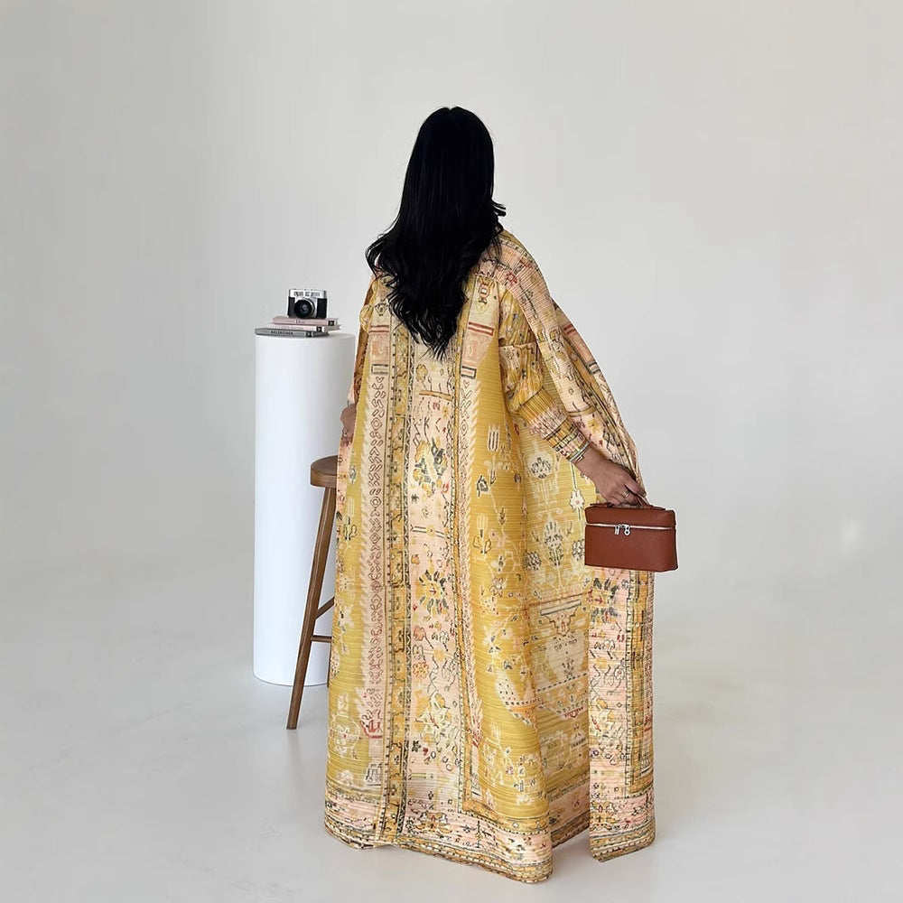 Cardigan long à imprimé plissé, robe arabe, grande taille - EX-STOCK Canada