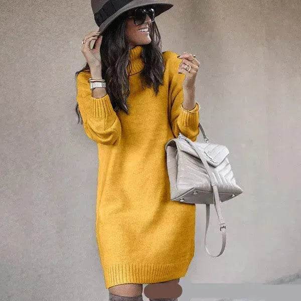 Autumn Winter Woolen Knitted Short Turtleneck Sweater Dress - EX-STOCK Canada