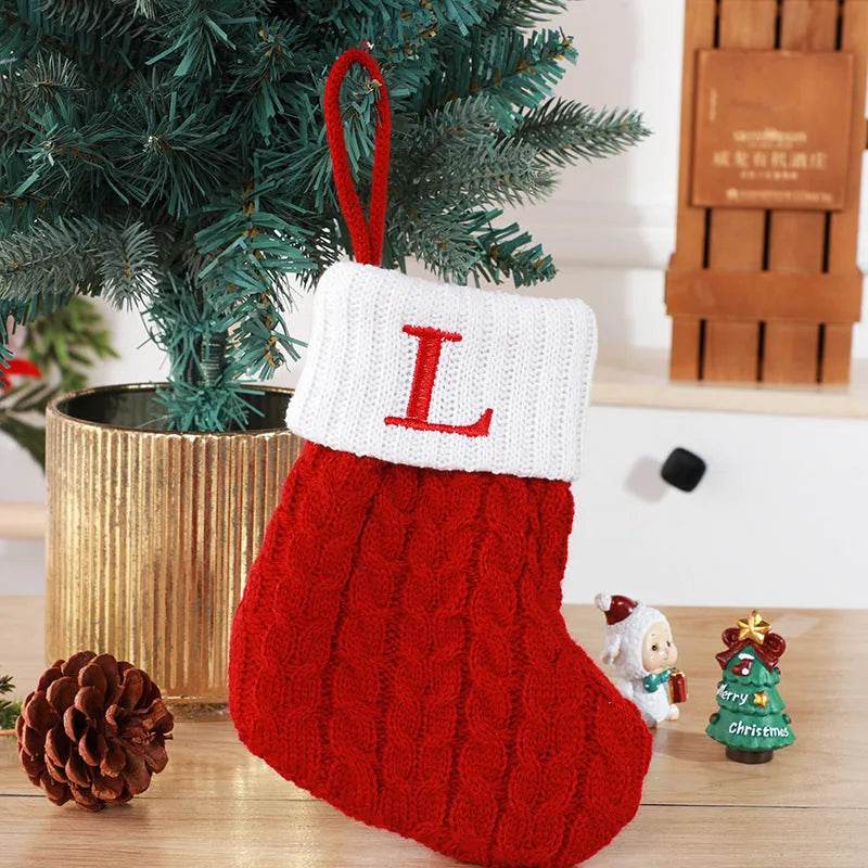 Cute Letters Christmas Stockings Decorative Creative Tree Pendant Wool Knitted Socks - EX-STOCK Canada