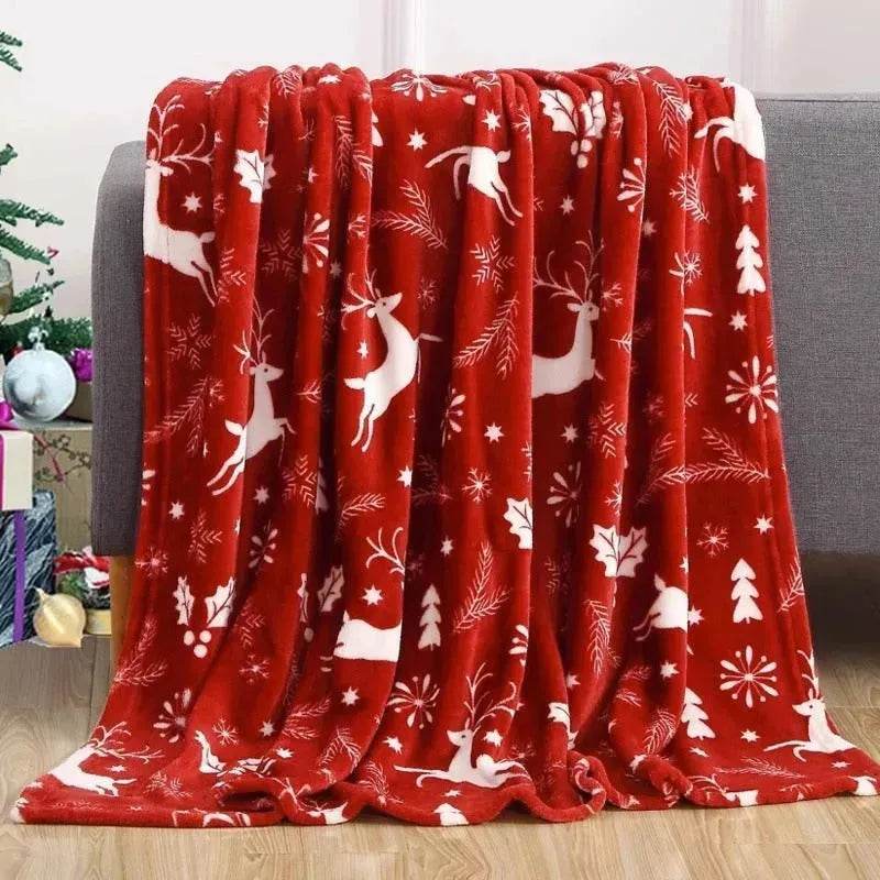 Christmas Elk Snowman Santa Claus Print Blanket Winter Double-sided Flannel Blanket For Sofa Sleeping Shawl - EX-STOCK Canada