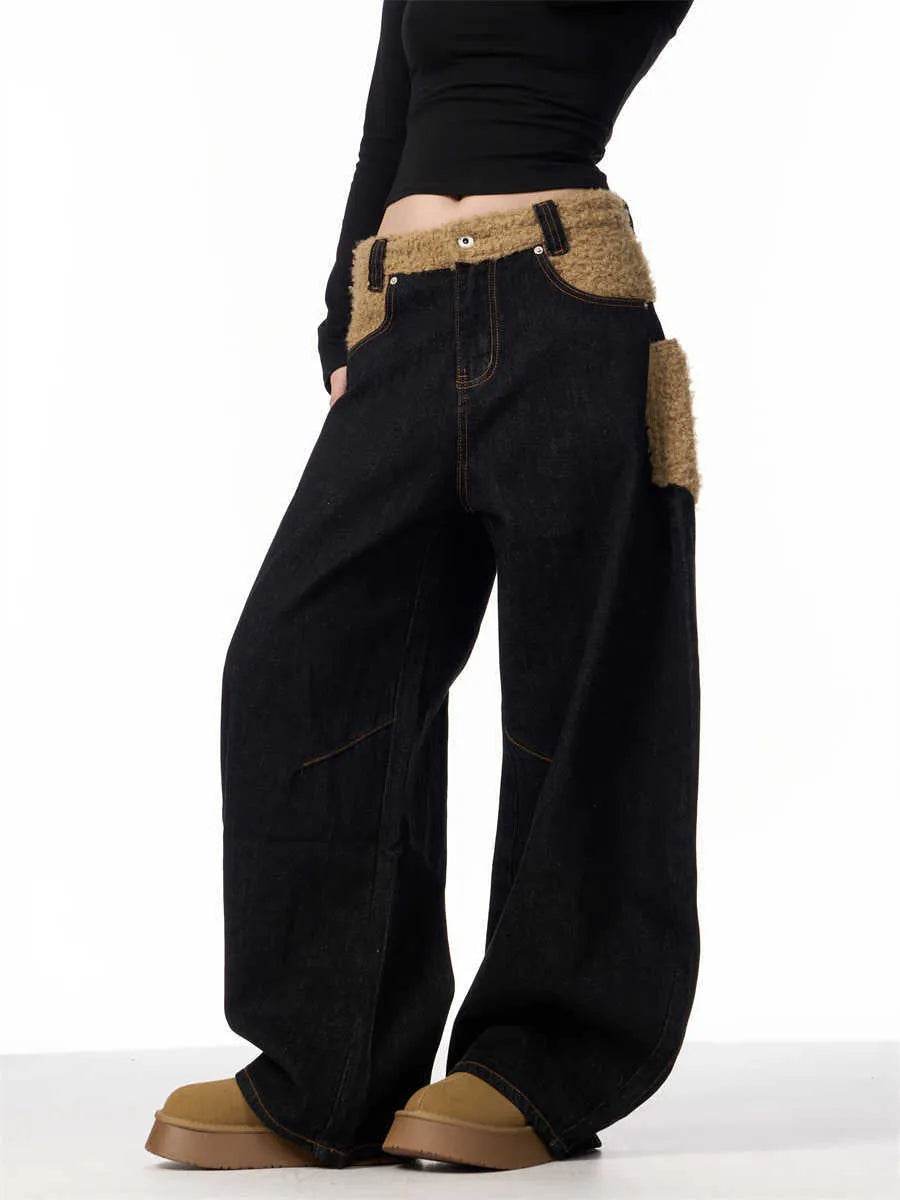 Retro Minority Design Inside-out Wear Stitching Baggy Jeans Pant For Women - EX-STOCK Canada