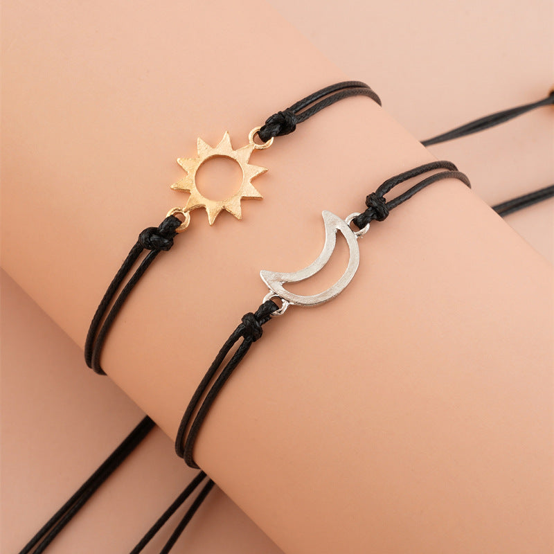 Simple Alloy Sun And Moon Wax Wire Weaving Adjustable Card Lovers Bracelet - EX-STOCK Canada