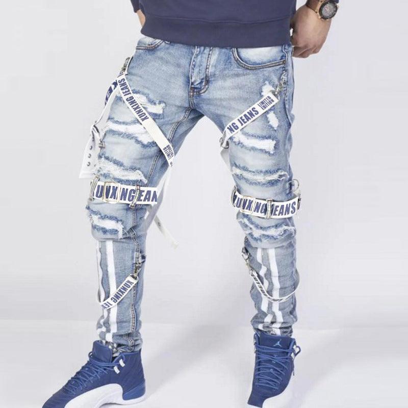 Mens Slim-fit Zip-up Skinny Jeans With Rips