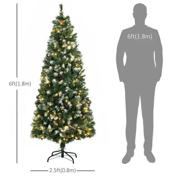 Sapin de Noël décoré de 6 pieds, sapin artificiel mince pré-éclairé avec branches enneigées, ouverture automatique, pommes de pinEX-STOCK Canada