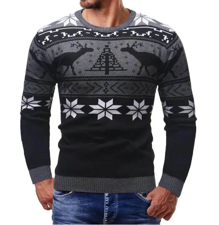Christmas fawn deer Knit Cashmere sweater for men - EX-STOCK Canada