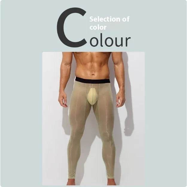 Men's Ultra thin Ice Silk Long John Skinny Flesh Nude Reflective Slim Leggings - EX-STOCK Canada