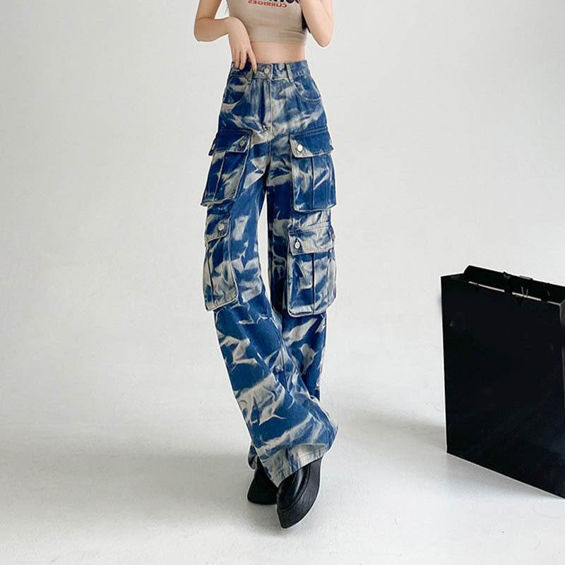New Tie-dye Baggy CargoTrousers With Pockets Y2K Fashion High Waist Loose Wide Leg Pants Spring And Autumn - EX-STOCK Canada