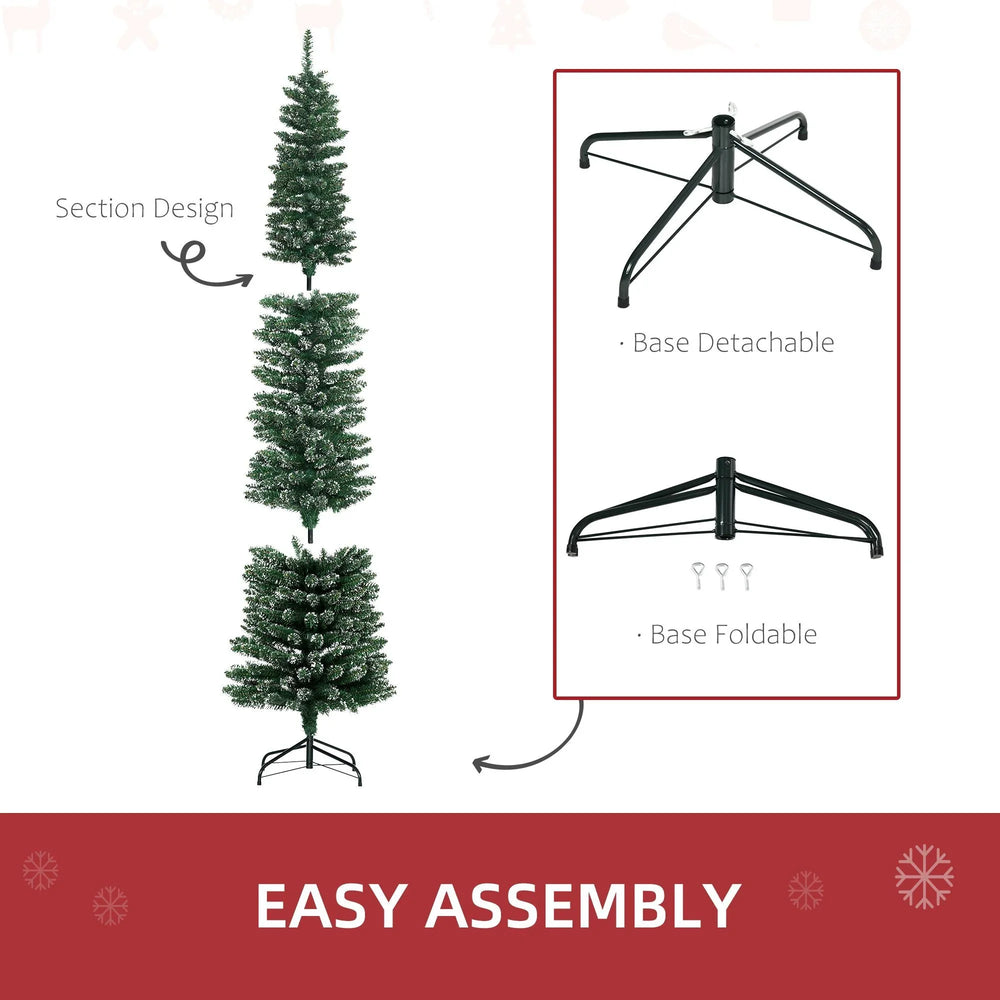 7.5FT Artificial Snow Dipped Christmas Tree Xmas Pencil Tree Holiday Home Indoor Decoration With Foldable Black Stand, Green EX-STOCK Canada