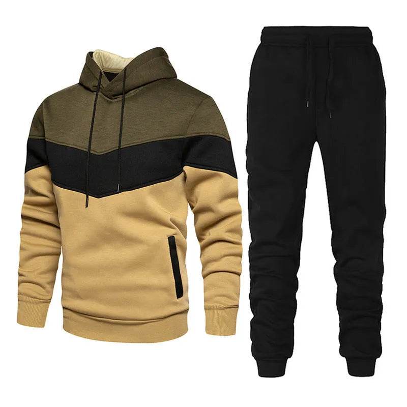 2pcs Winter Fashion Stitching Suit Outdoors Sports Suit Men's Sweatsuit Hoodie Outfit set - EX-STOCK Canada