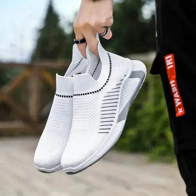 Fashion Mesh Sock Shoes With Striped Design Men Outdoor Breathable Slip-on Sneakers Casual Lightweight Running Sports Shoes - EX-STOCK Canada