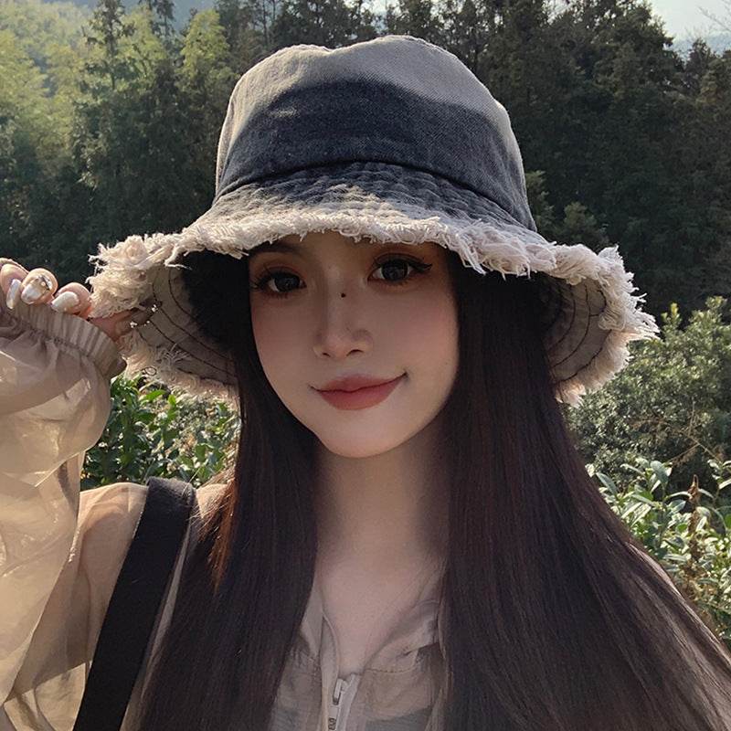 Summer Denim Bucket Hat for women Distressed Sun-proof Face-showing Small Hat - EX-STOCK Canada