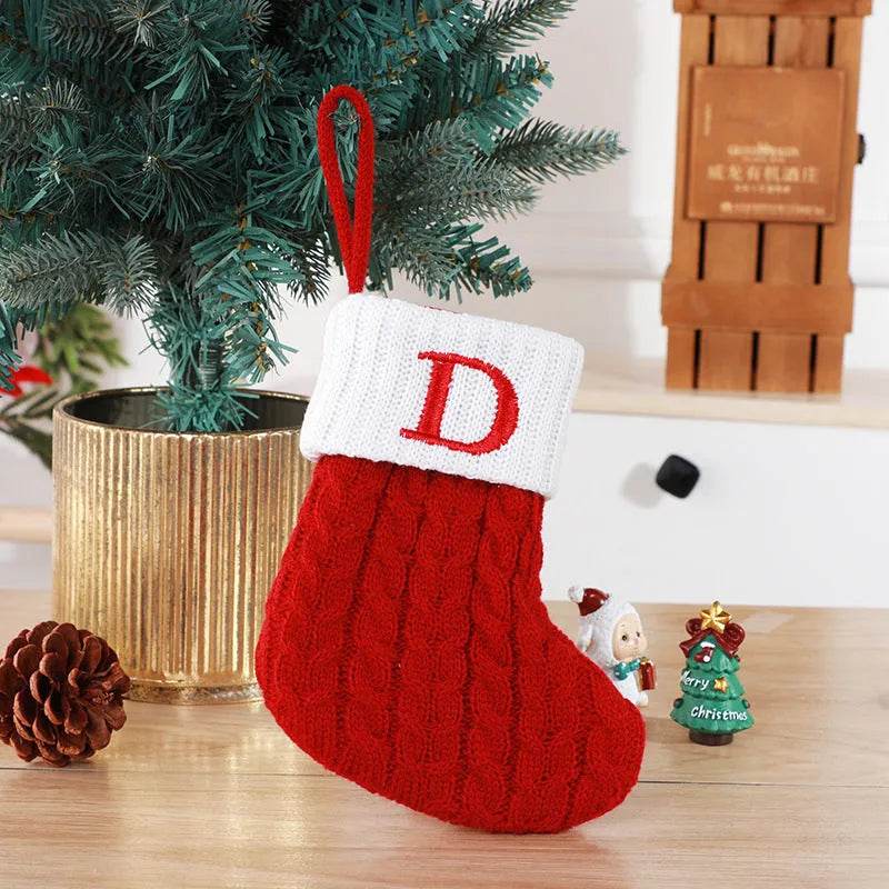 Cute Letters Christmas Stockings Decorative Creative Tree Pendant Wool Knitted Socks - EX-STOCK Canada