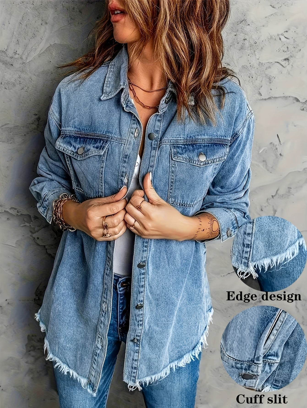 European And American Style Women Retro Washed Denim Jacket Casual With Hem EX-STOCK Canada