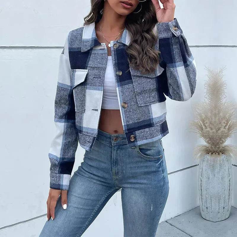Fashion Oversized Plaid Lapel Cropped Jacket outwear top for women - EX-STOCK Canada
