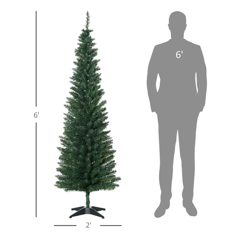 6' Pre Lit Artificial Pencil Christmas Trees, Xmas Tree With Realistic Branches And Warm White LED Lights, Green EX-STOCK Canada
