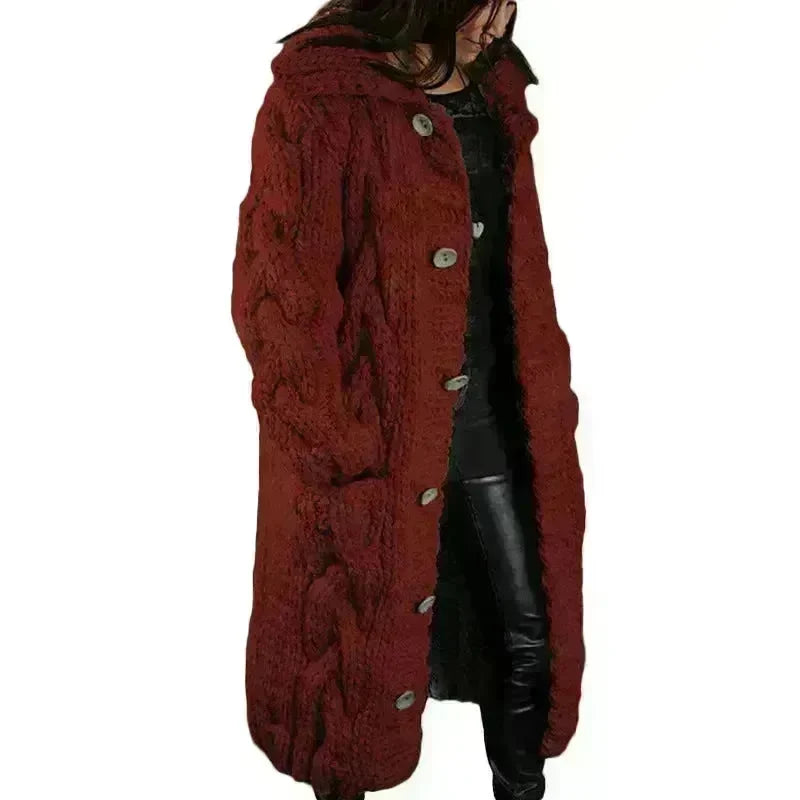 Chunky Long Knitted Hoodie winter Long Cardigan sweater Jacket women - EX-STOCK CANADA