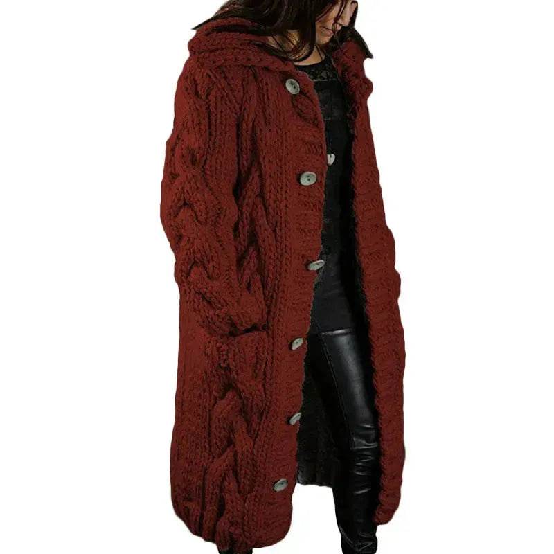 Chunky Long Knitted Hoodie winter Long Cardigan sweater Jacket women - EX-STOCK Canada