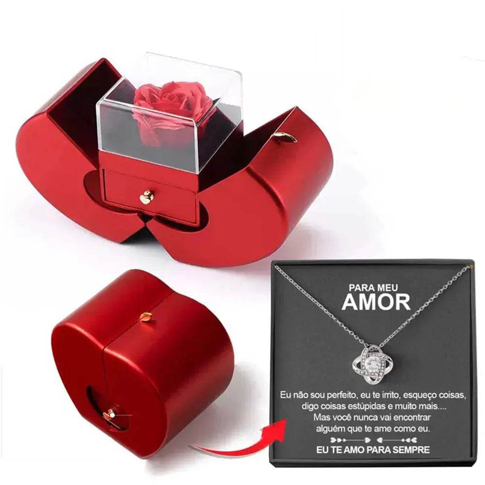 Fashion Jewelry Box Red Apple Christmas Gift Necklace Eternal Rose For Girl Mother's Day Valentine's Day Gifts With Artificial Flower Rose Flower Jewelry Box - EX-STOCK Canada