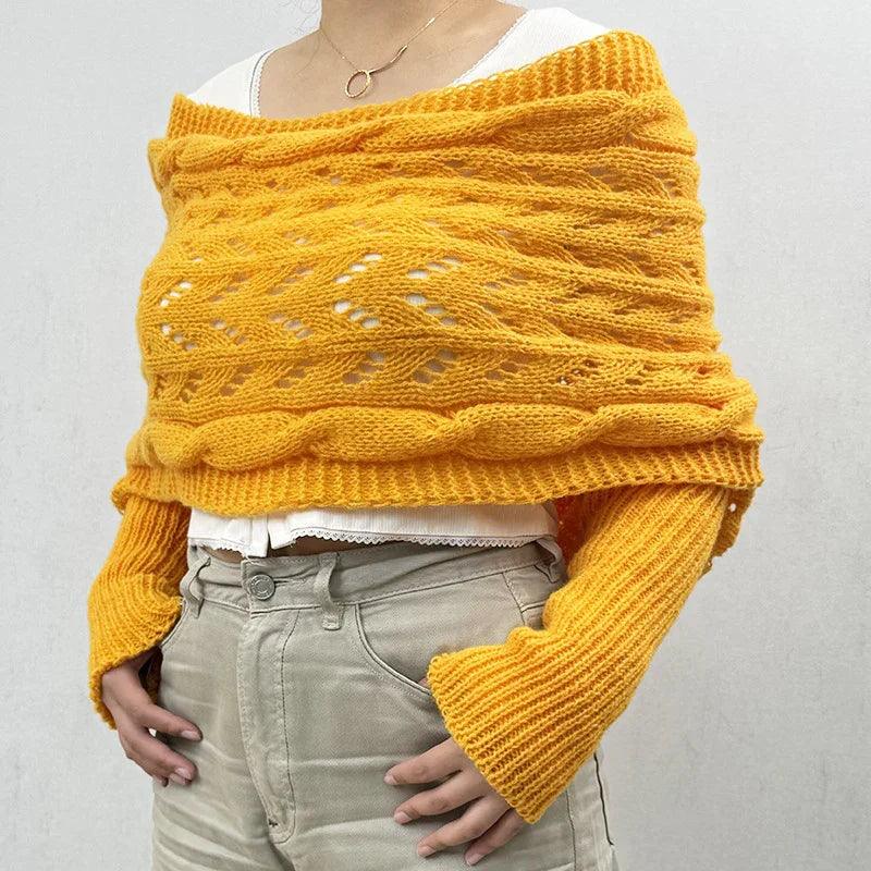Autumn And Winter Warm Knitted Shawl Women's Hollowed-out Double Sleeve Shawl Collar Fashion Natural For Home And Party EX-STOCK Canada