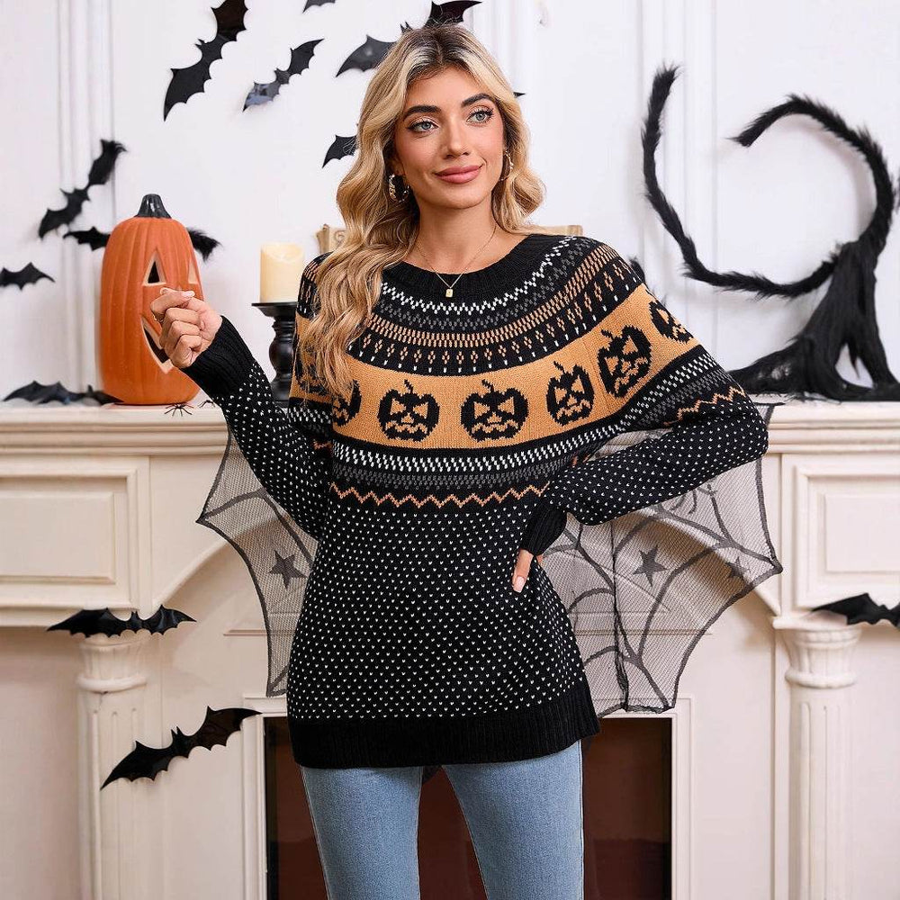 Women's Halloween Pumpkin Embroidered Retro Long-sleeved Sweater - EX-STOCK Canada