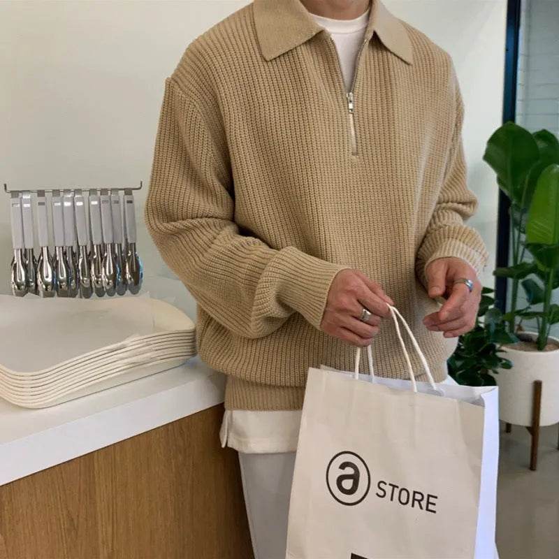 Lapel Sweater Men's Winter Loose Lightly Mature Knitwear Trendy - EX-STOCK Canada