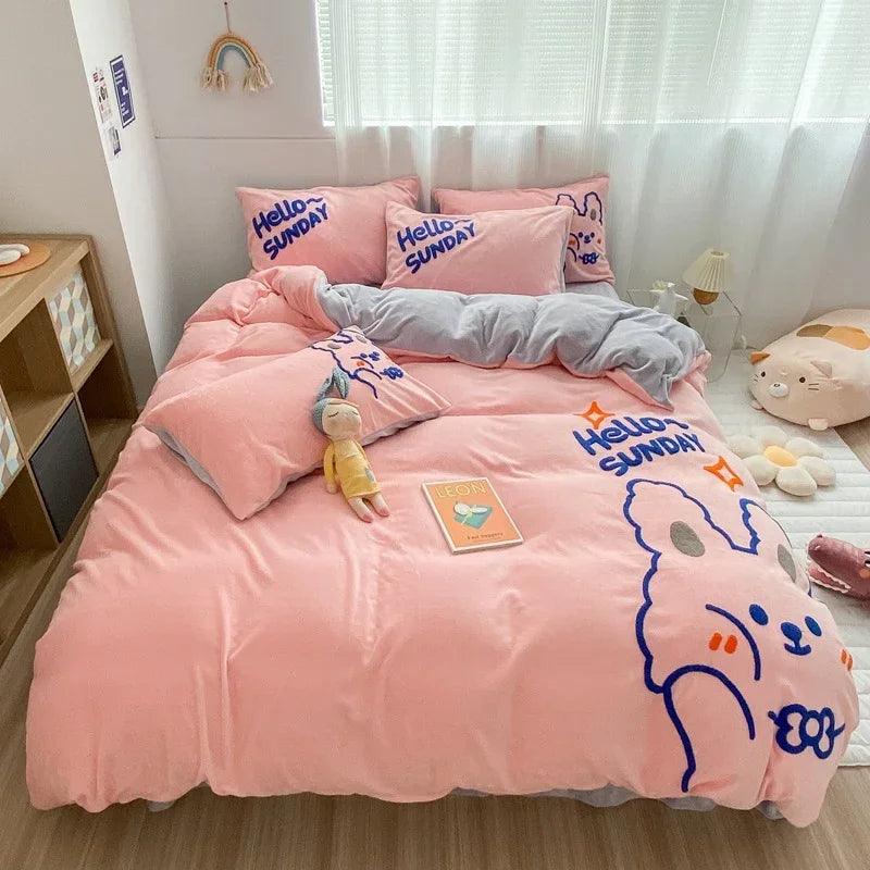 Thickened Warm Milk Fleece Bed Hat Baby Duvet Set Four-piece Set EX-STOCK Canada