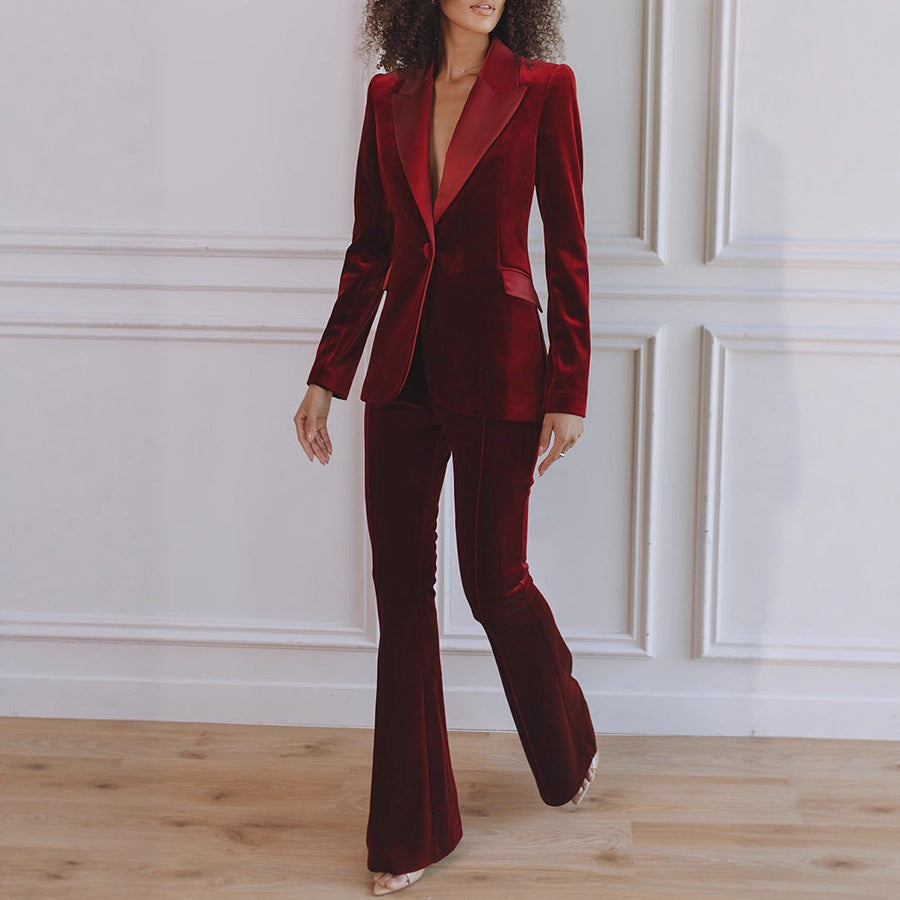 Ensemble pour femmes blazer et pantalon décontracté à manches longues uni - EX-STOCK Canada