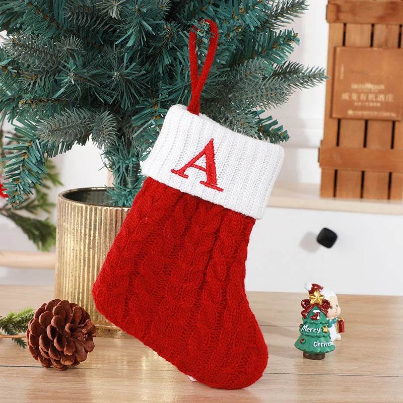 Cute Letters Christmas Stockings Decorative Creative Tree Pendant Wool Knitted Socks - EX-STOCK Canada
