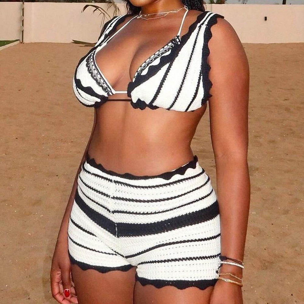 Women's Fashion Striped Texture Holiday Casual Dress Suit - EX-STOCK Canada