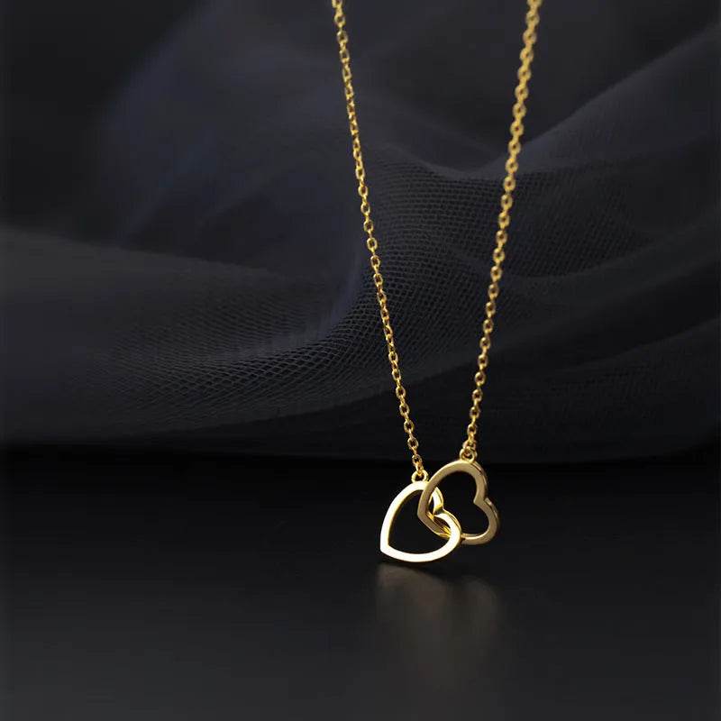 Double Heart Interlocking Titanium Steel Necklace Jewelry - EX-STOCK Canada