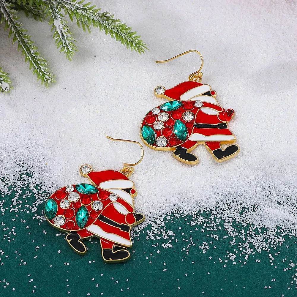 Personalized Cute Santa Claus Earrings With Colorful Rhinestones Ins Fashion Christmas Earrings For Women Jewelry - EX-STOCK Canada
