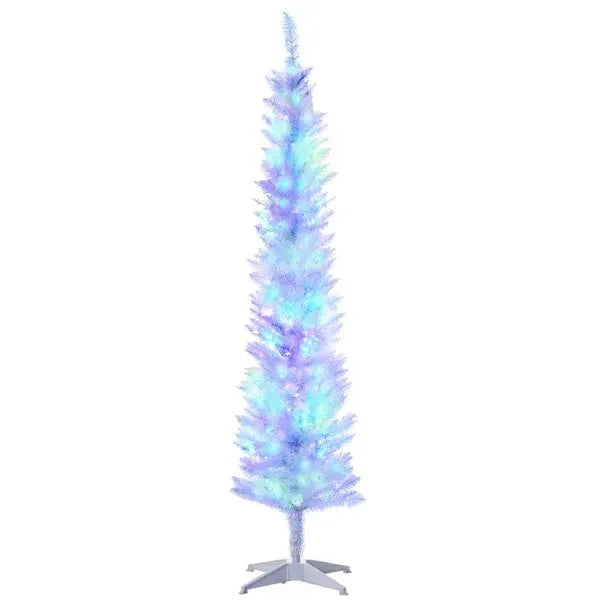 6' Prelit Christmas Trees, Pencil Artificial Christmas Tree With Colourful Surface Tips, Colourful LED Lights, White EX-STOCK Canada