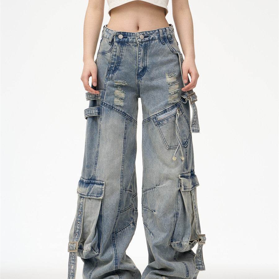 Distressed Washed Oversized Baggy Cargo Jeans Pant - EX-STOCK Canada