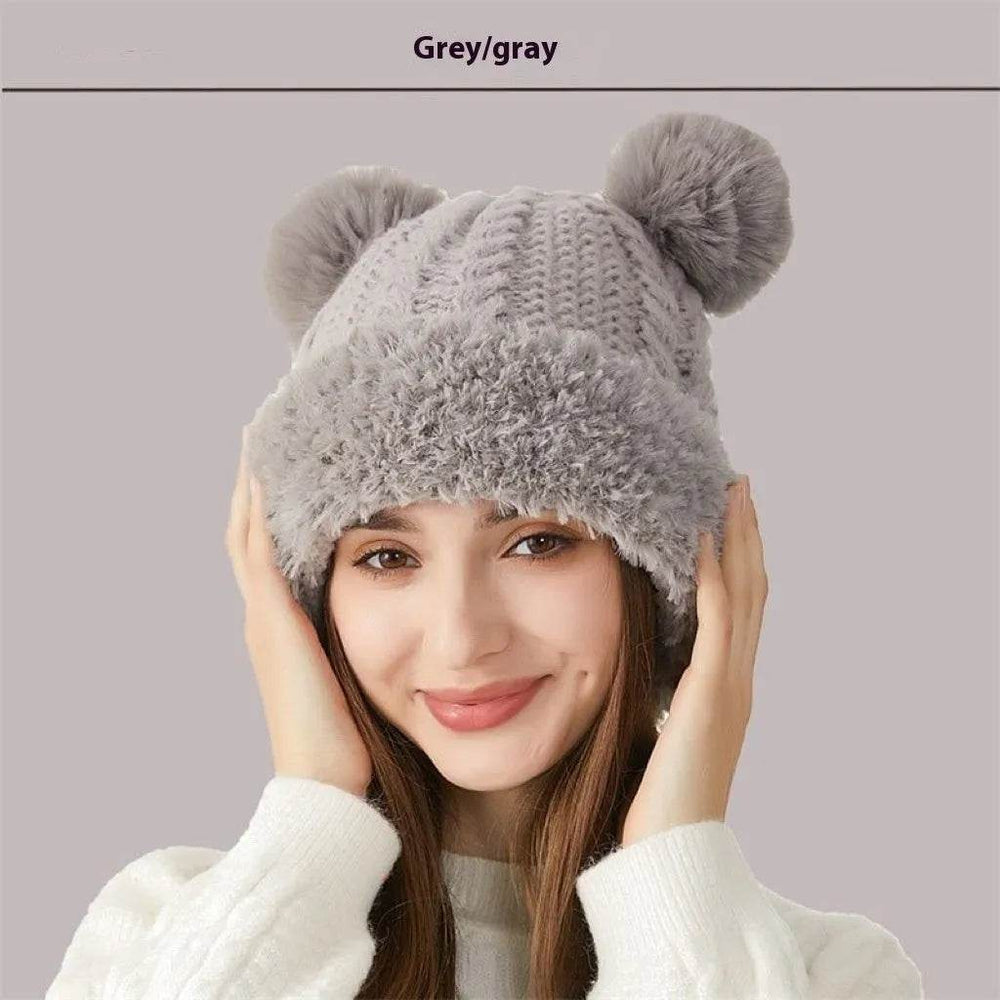 Women Winter Cute Fur Ball Knitted Beanie Hat Outdoor - EX-STOCK Canada
