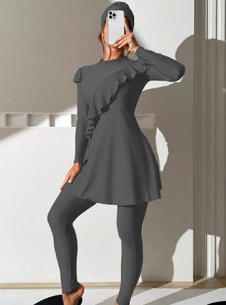 Maillot de bain musulman transfrontalier Couleur unie Bordure à cordon Islamique Femmes Moyen-Orient Dubaï - EX-STOCK Canada