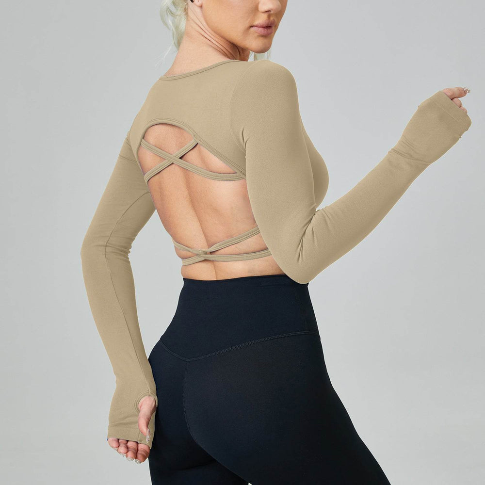 Long Sleeve Hollow Back Crop Workout Top for Women Sport Gym Top - EX-STOCK Canada