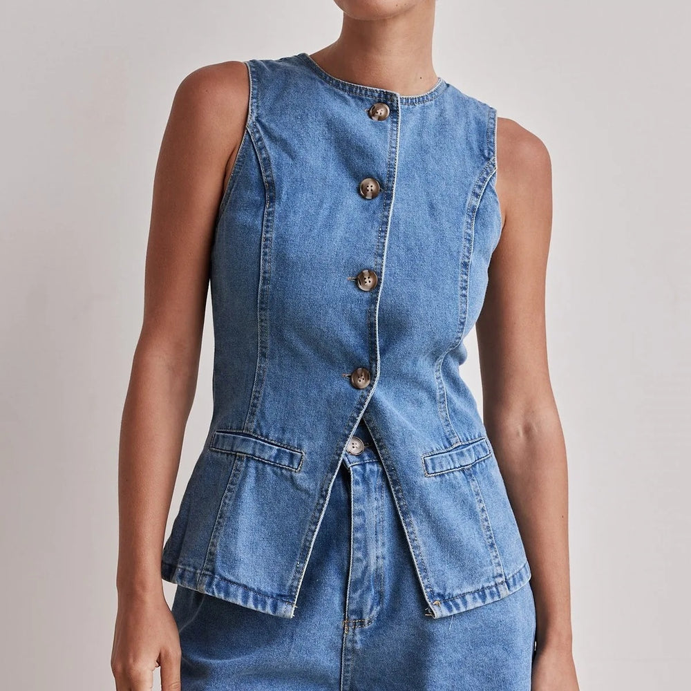 Ensemble pour femmes décontracté en denim sans manches