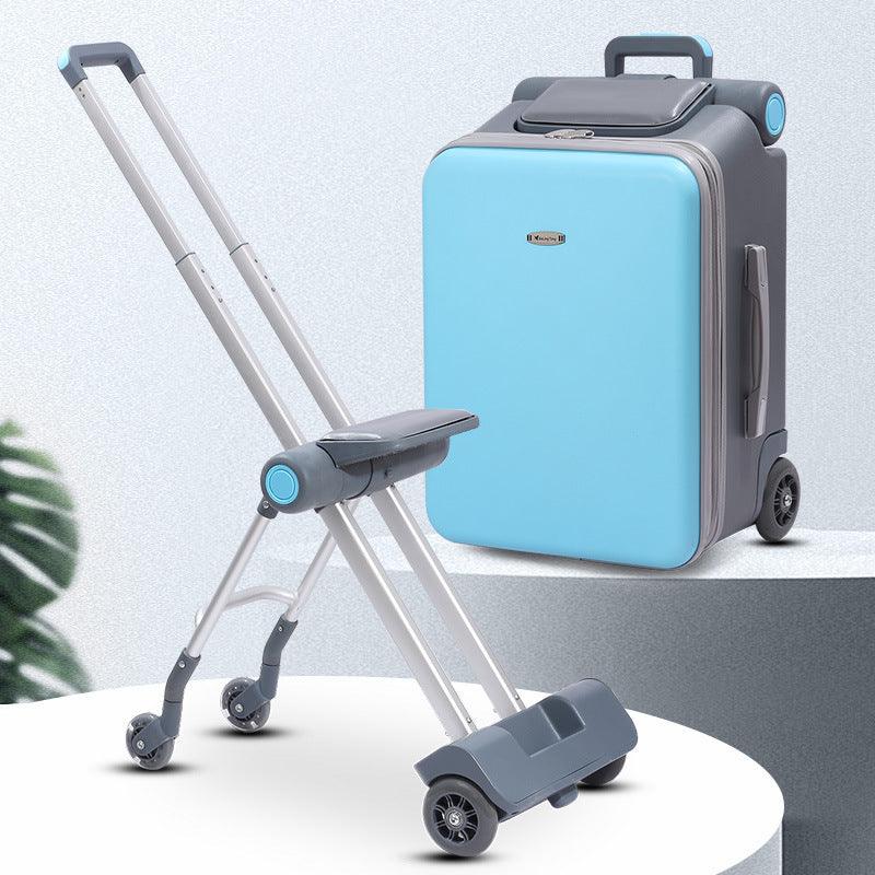 Kids ride on suitcase stroller with seat luminous wheels safety guardrail telescopic handle and USB port travel luggage