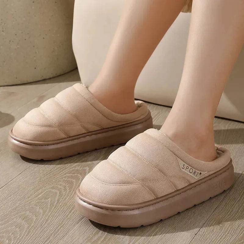 Fashion Solid Plush Slipper Winter Warm Indoor Floor Bedroom Home Slippers For Couple Thick-soled House Shoes Women Men - EX-STOCK Canada
