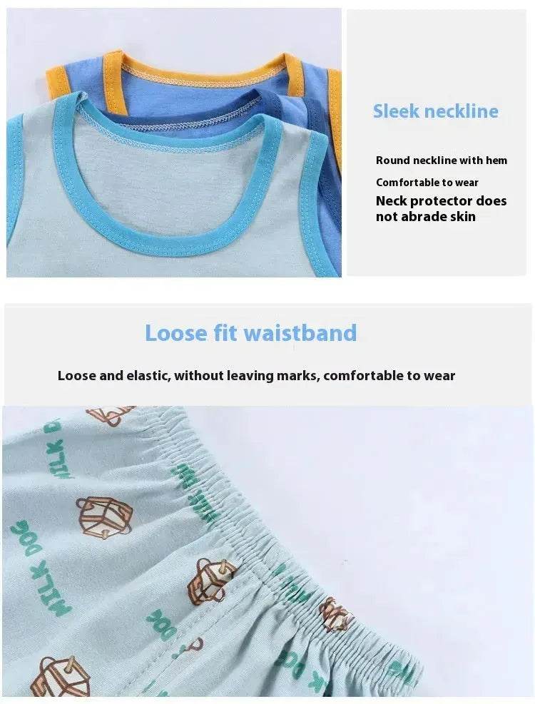 Casual Children's Pure Cotton Cartoon Printed Vest Set Two piece for baby boys - EX-STOCK Canada