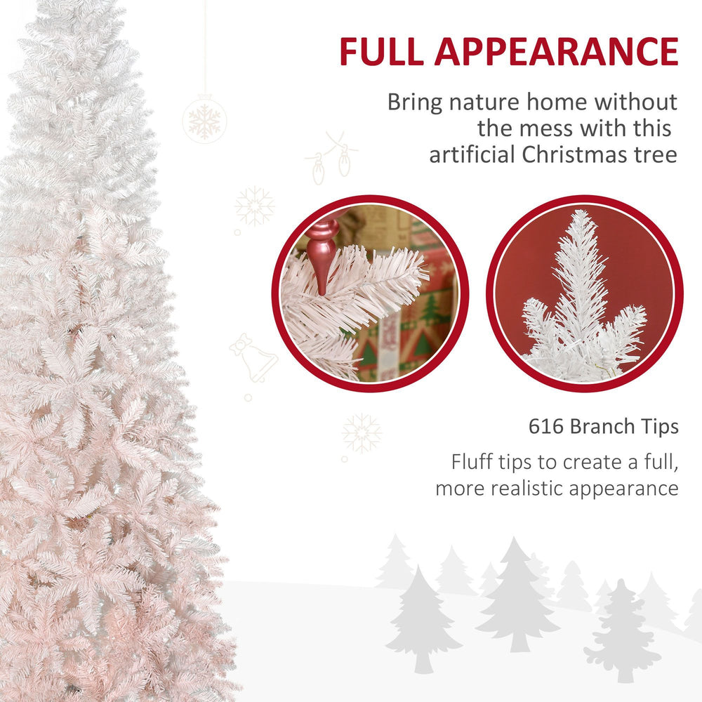 7ft Pencil Artificial Christmas Tree With Pine Realistic Branches, Auto Open, Pink And White EX-STOCK Canada