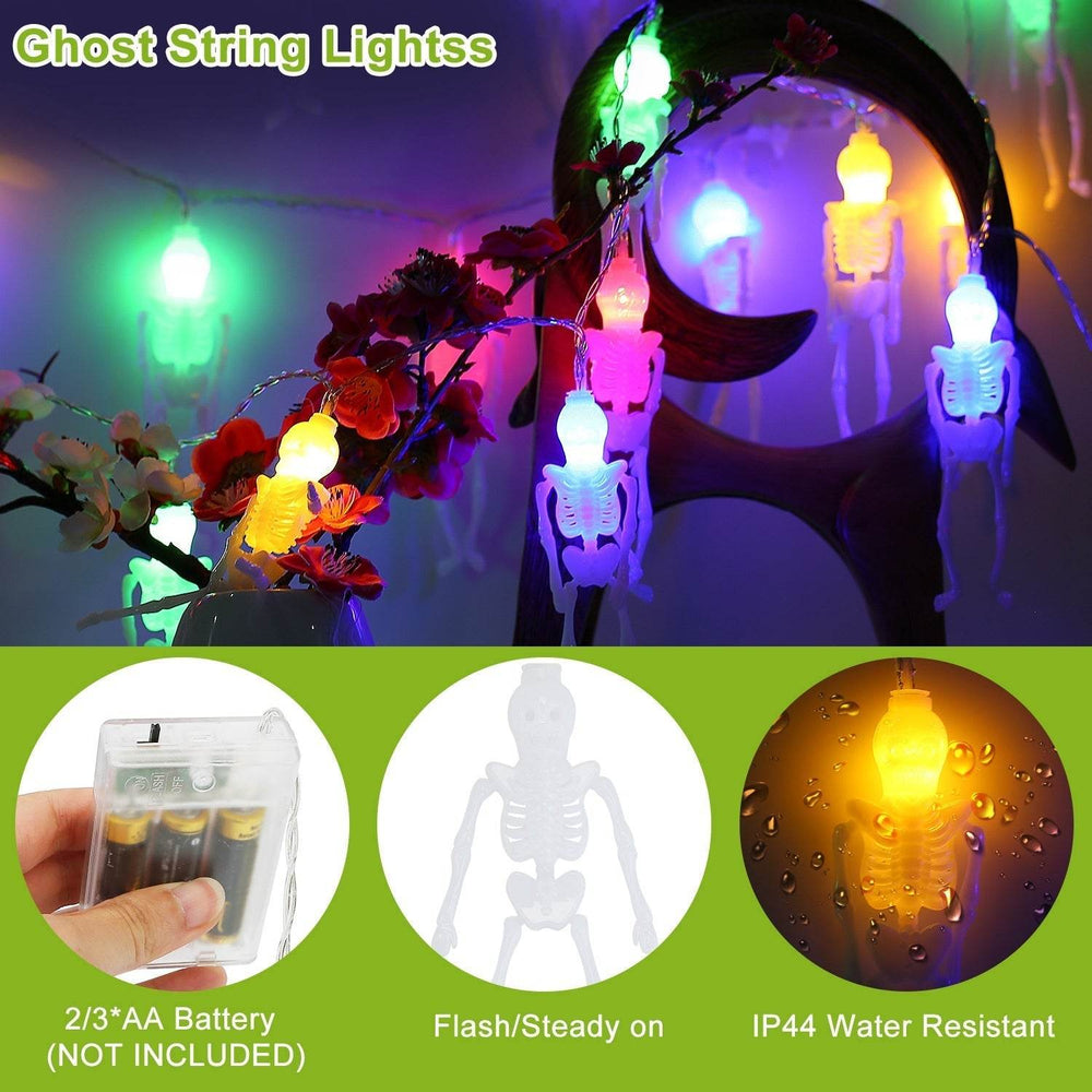 Set Of 3Pcs Halloween Light Decorations Total 50 LEDs 24ft Halloween String Lights Colorful 3D Skeleton Ghost String Lights Gauze Skull String Lights Spooky Hands String Lights For Indoor Outdoor Part - EX-STOCK Canada