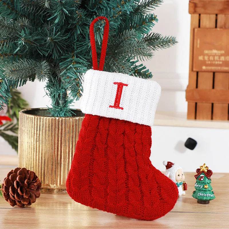 Cute Letters Christmas Stockings Decorative Creative Tree Pendant Wool Knitted Socks - EX-STOCK Canada