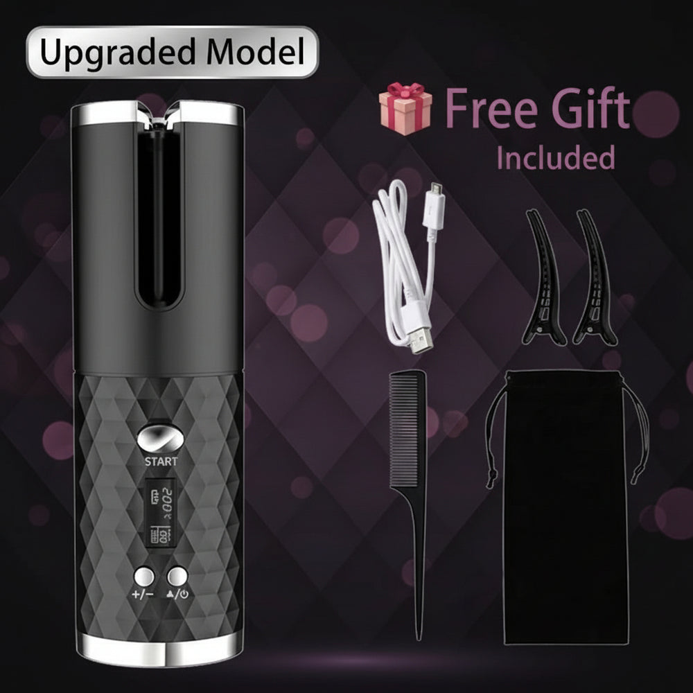 Cordless Automatic Hair Curler with LCD Display – USB Rechargeable, Ceramic Barrel