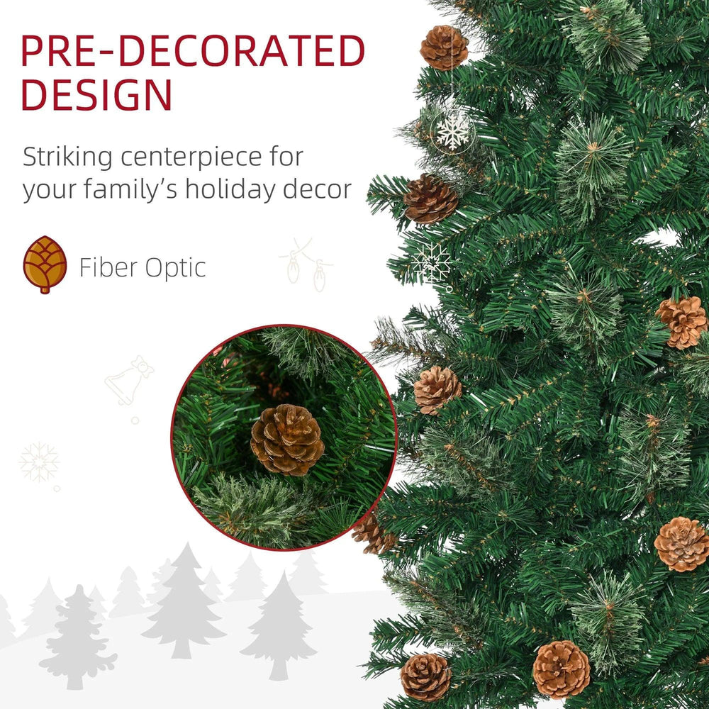 7.5ft Pencil Christmas Tree, Artificial Christmas With Pine Needles, Realistic Branches, Pine Cones, Metal Base, Green EX-STOCK Canada