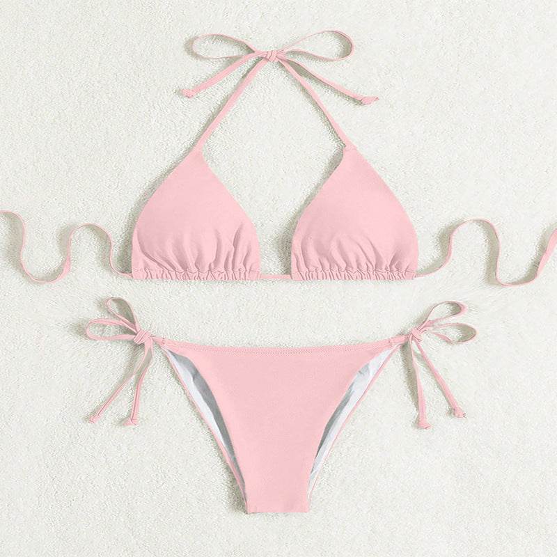 Pure Color Tied Halter Bikini Swimsuit - EX-STOCK Canada