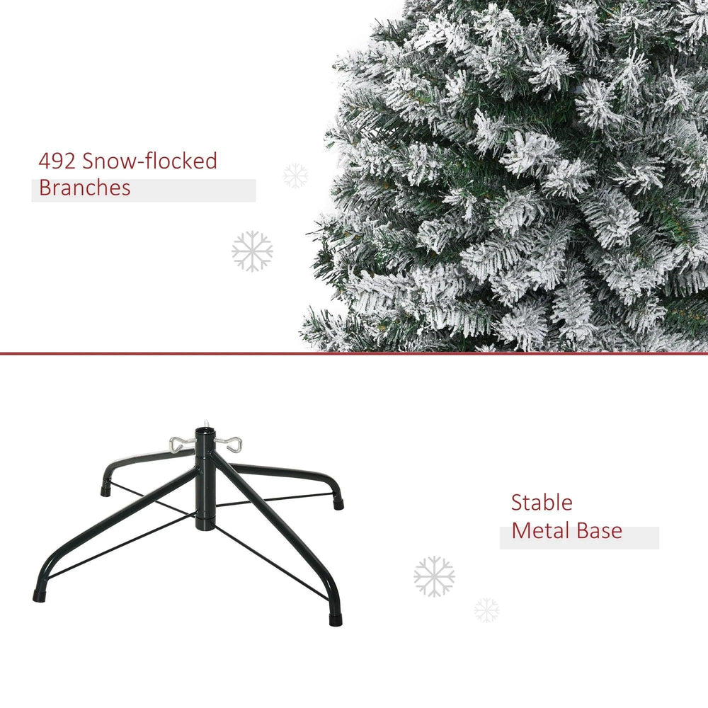6ft Flocked Christmas Tree, Pencil Christmas Tree With Realistic Branch Tips, Folding Metal Stand, Green EX-STOCK Canada