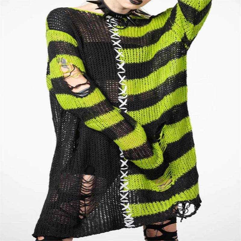 Halloween Ripped Long Sweater Women's Fashion Loose Sweater - EX-STOCK Canada
