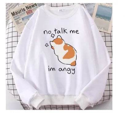 Women Chic Casual No Flattering Cat Print Crew Neck Sweatshirt - EX-STOCK Canada